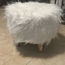 Fluffy White Ottoman 