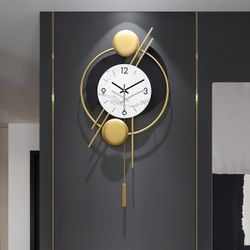 Modern Distinctive Metal Wall Clock With Gold Pendulum