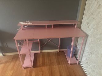 Pink Computer Desk with Monitor Shelf