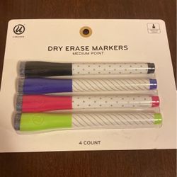 4 Dry Erase Markers With Erasers Medium Point Assorted Colors & Magnetic Storage