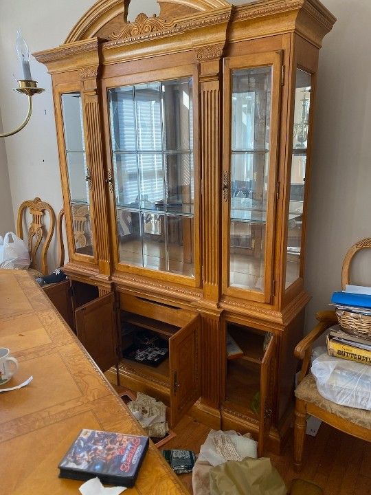 China Cabinet Display Case Armoire Wall Unit Wood Wooden Glass 