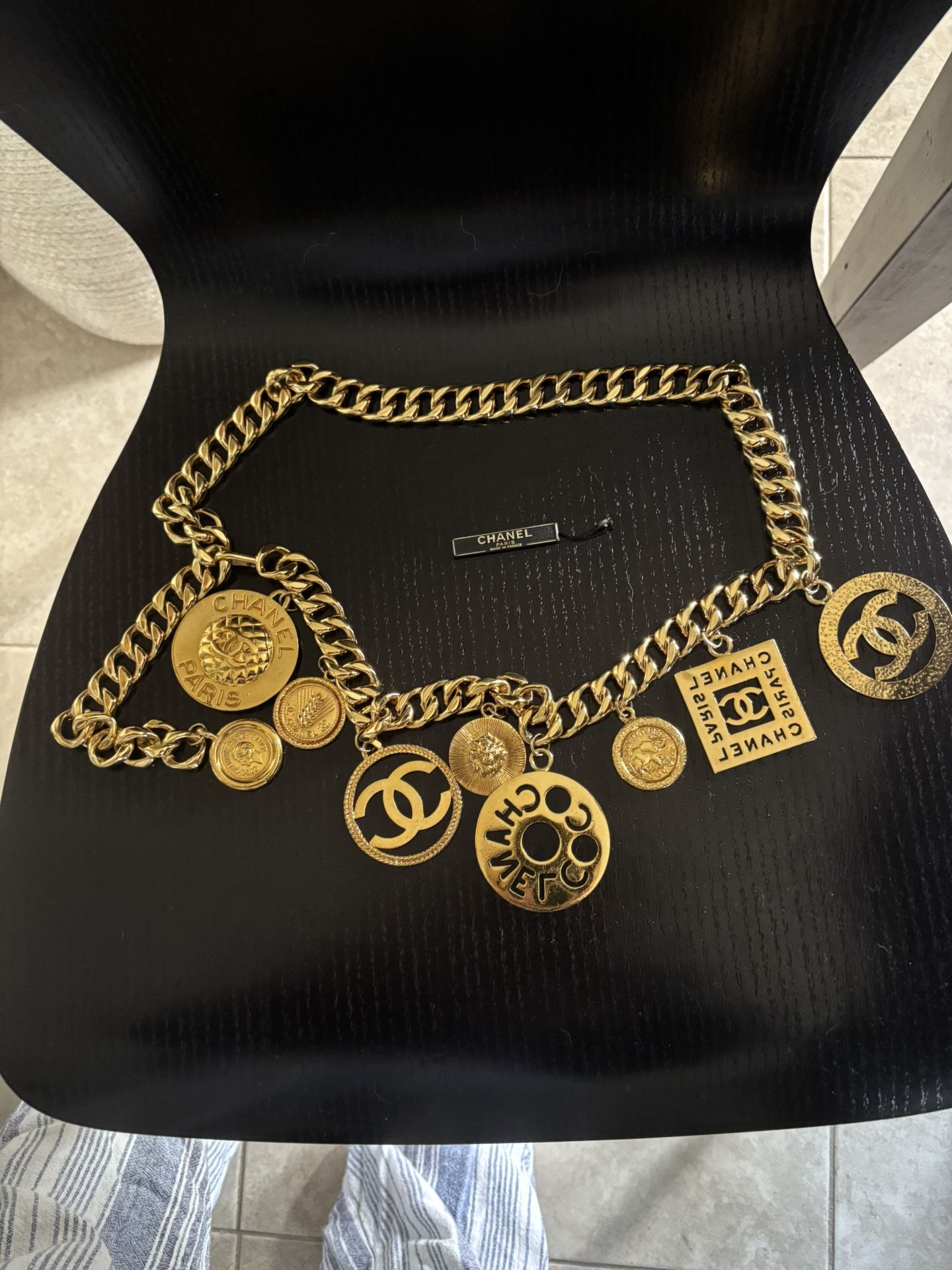 Vintage Chanel 40” Charm Belt Or Necklace Gold Gilded