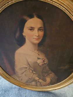 Erich Correns Portrait Color Lithograph "Southern Belle" Oval Victorian Frame