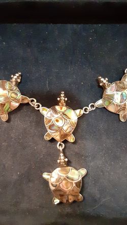 18.5" Silver Sterling Necklace .925 Turtle Pearloid