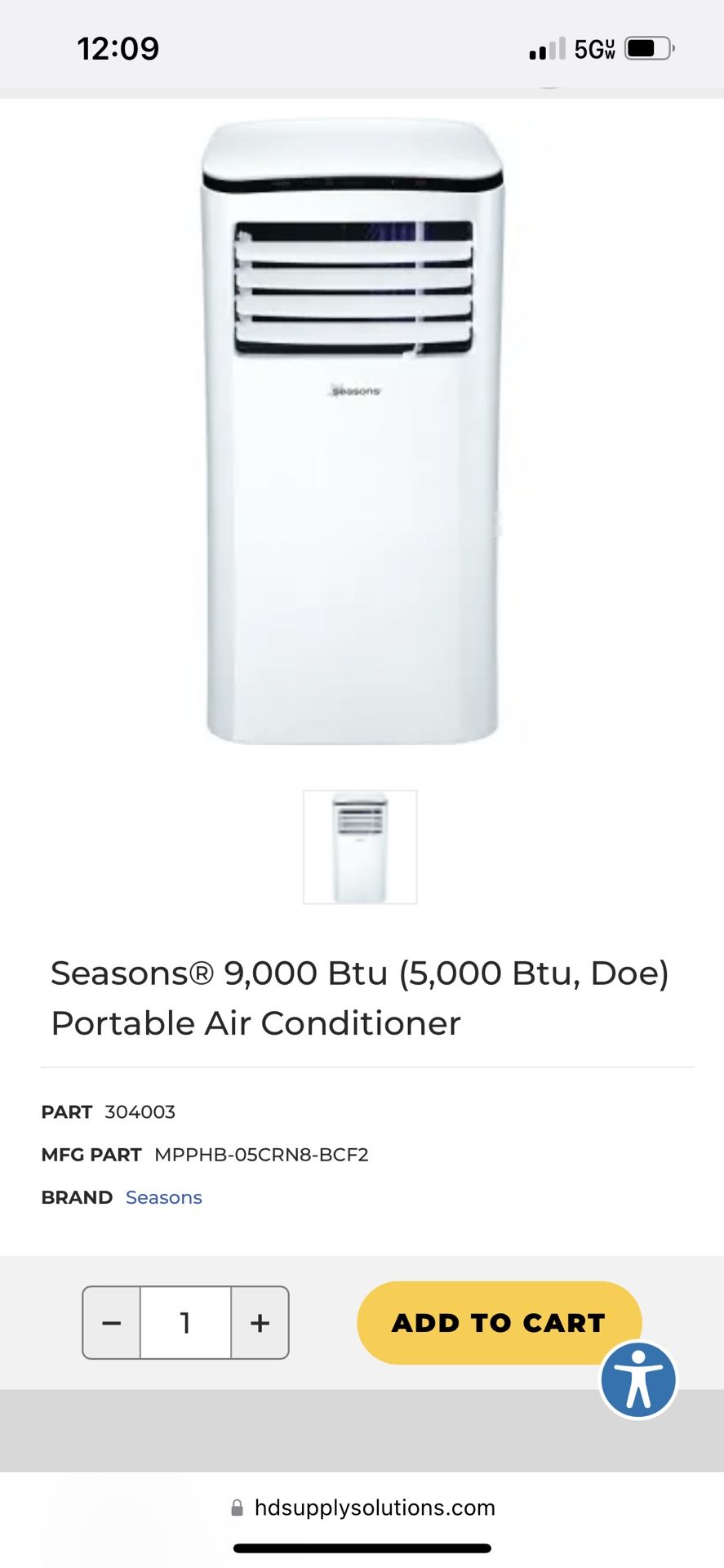 Seasons 8,500btu/5000btu Portable Air conditioner