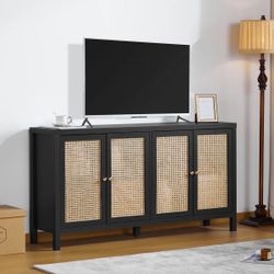 60” Black Rattan Media Console