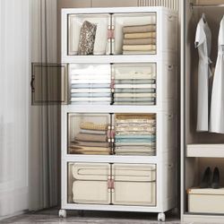 Extra Large Stackable Storage Bins with Lids & Wheels & Door, 448QT-112QT/28GAL*4Pack Foldable Colla