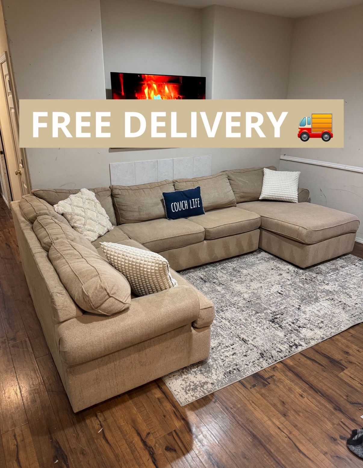 Large Tan Sectional Couch ๐๏ธ