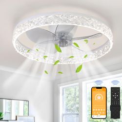 20" Modern Flush Mount Ceiling Fan with Lights, Low Profile Ceiling Fans with App & Remote Control, 3 Color 6 Speeds Bedroom Ceiling Fans Li