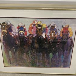 Framed Double Matted Equine Art by Yoel 🖼️  Approx 35 X 1 X 28 * Chip In Lower Left Glass *