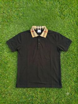 Burberry Black Polo Shirt with Check Collar