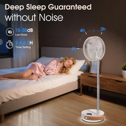 Rechargeable Folding Fan – 10,800mAh, Oscillating, Remote, 4 Speeds, Timer & Night Light