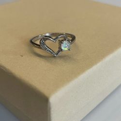 Sterling Silver Opal Heart Ring