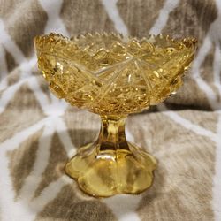 Amber Pedestal Candy Dish 5” Tall 4.5” 

