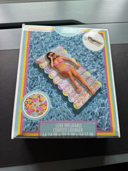 Pool Raft Packed Party Luxe Inflatable Confetti Lounger New In Box Inflatable Pool Raft Ages 14+