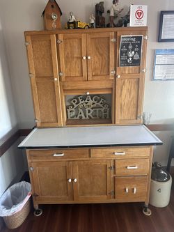 vintage wooden Hoosier cabinet