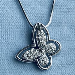 Sparkling Crystal Butterfly Necklace with Polished Outline On Snake Chain *Ship Nationwide Or Pickup Boca Raton