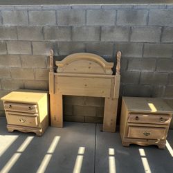 Twin Bed wood headboard And Matching Nightstands 