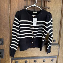 Mango Black and White Striped Women's Sweater Size ,M