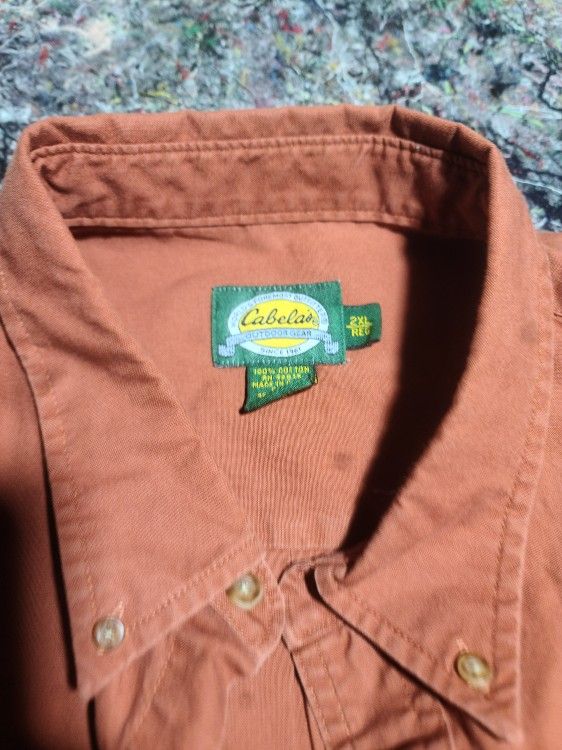 Cabelas Button Up Shirt Mens 2XL Brown Copper Solid Gorpcore Heritage Work