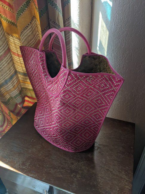 Pink Woven Tote Bag 