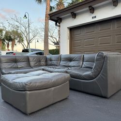 🛋️ Sectional Couch/Sofa - Modular - Gray - Real Leather - Chateau Dax - Delivery Available 🚛