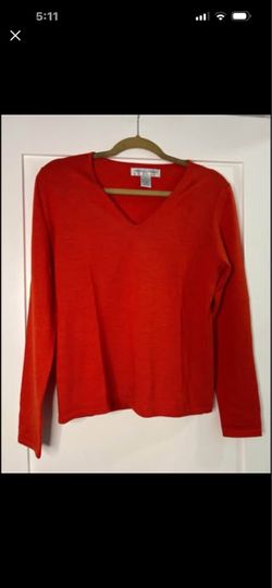 Sutton Studio 100% Merino Wool V-Neck Sweater - Red - Size Large