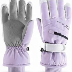 NEW SZ Small Women Insulated Winter Ski Gloves Warm Waterproof & Windproof Outdoor Gloves Zipper