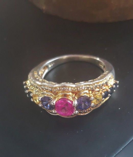 14k vermeil 925 ruby and sapphire ring size 7.75