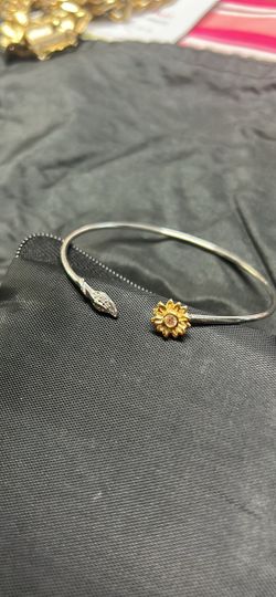 Silver Bangle Bracelet with Gold Sunflower