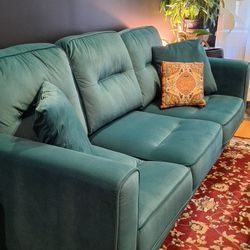Green Microsuede Midcentury Modern Sofa