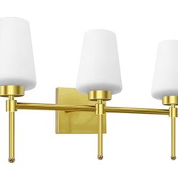 ***FACTORY SEALED*** YHTlaeh Bathroom Vanity Light Fixtures Brushed Brass Over Mirror with Milk Glass Shade Wall Sconce Lighting Lamp Bath 3-Lights