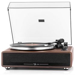 1 by ONE High Fidelity Belt Drive Turntable with Built-in Speakers, Vinyl Record Player with Magnetic Cartridge, Bluetooth Playback and Aux-in Functio