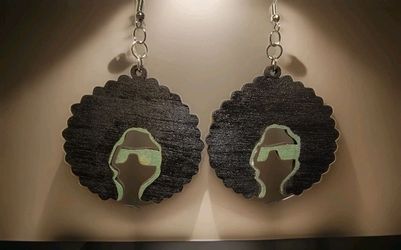 Afro Woman Silhouette Wooden Earrings