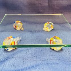 Beautiful Square Hand Crafted Glass Dish With Dreidels