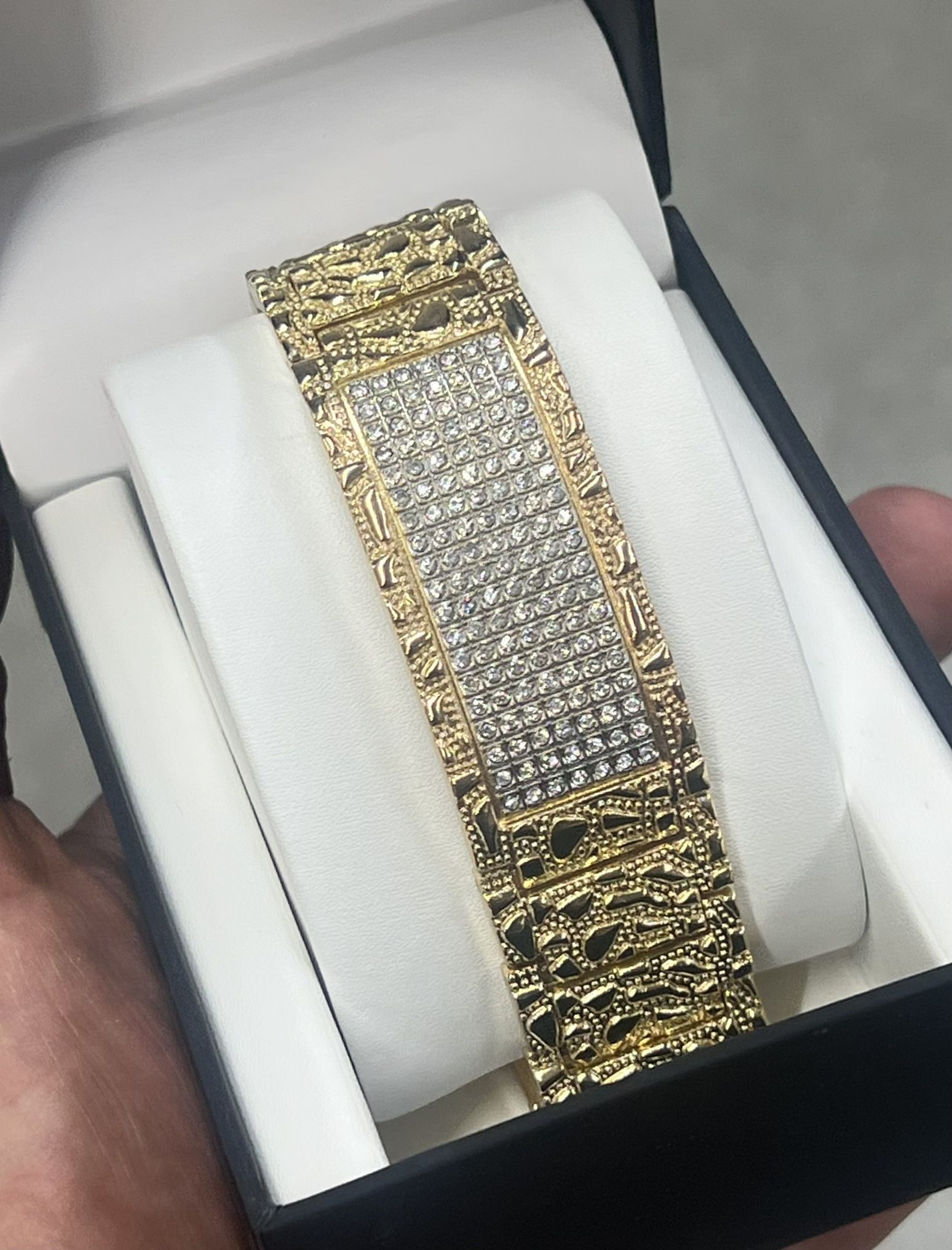 Beautiful 14k Gold Plating 5x Thick Layers Cz Stones Men Nugget Bracelet💥💥