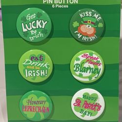 New St Patrick’s Day Set Of 6 Button Pins 
