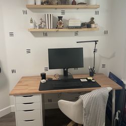 Butcher Block Top Desk w/ 2 matching 5 drawer Bases