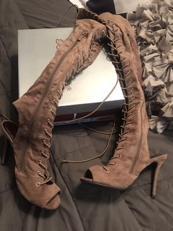 Tall suede tan thigh high boots size 9