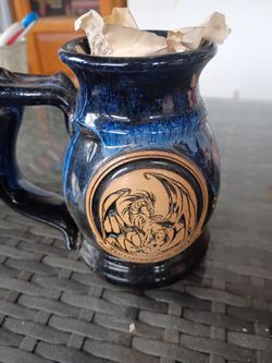 Always Azul Pottery Blue/Black Winged Dragon Stoneware Mug