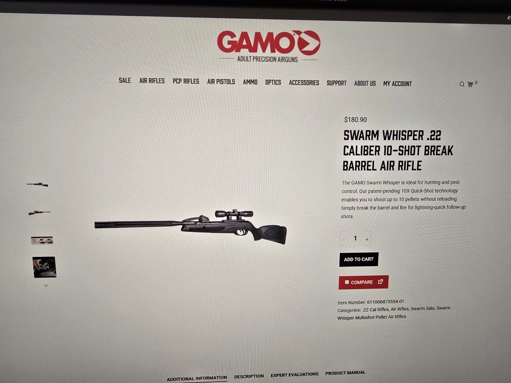 Brand New, SWARM WHISPER .22 CALIBER 10-SHOT BREAK BARREL AIR RIFLE RETAILS $169.99