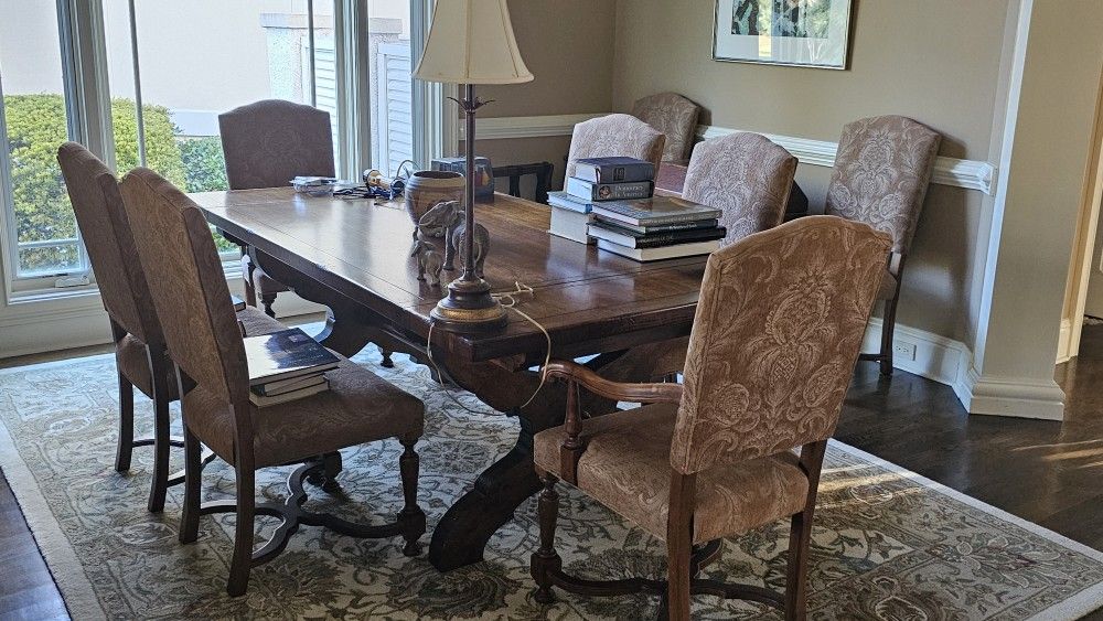 Wood Dining Table and 10 Chairs