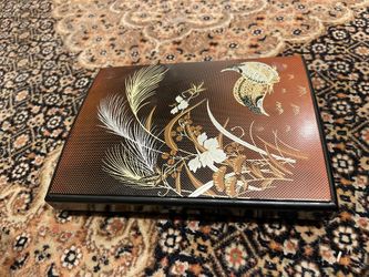 Japanese Lacquerware Box Black Lacquer Covered Box 