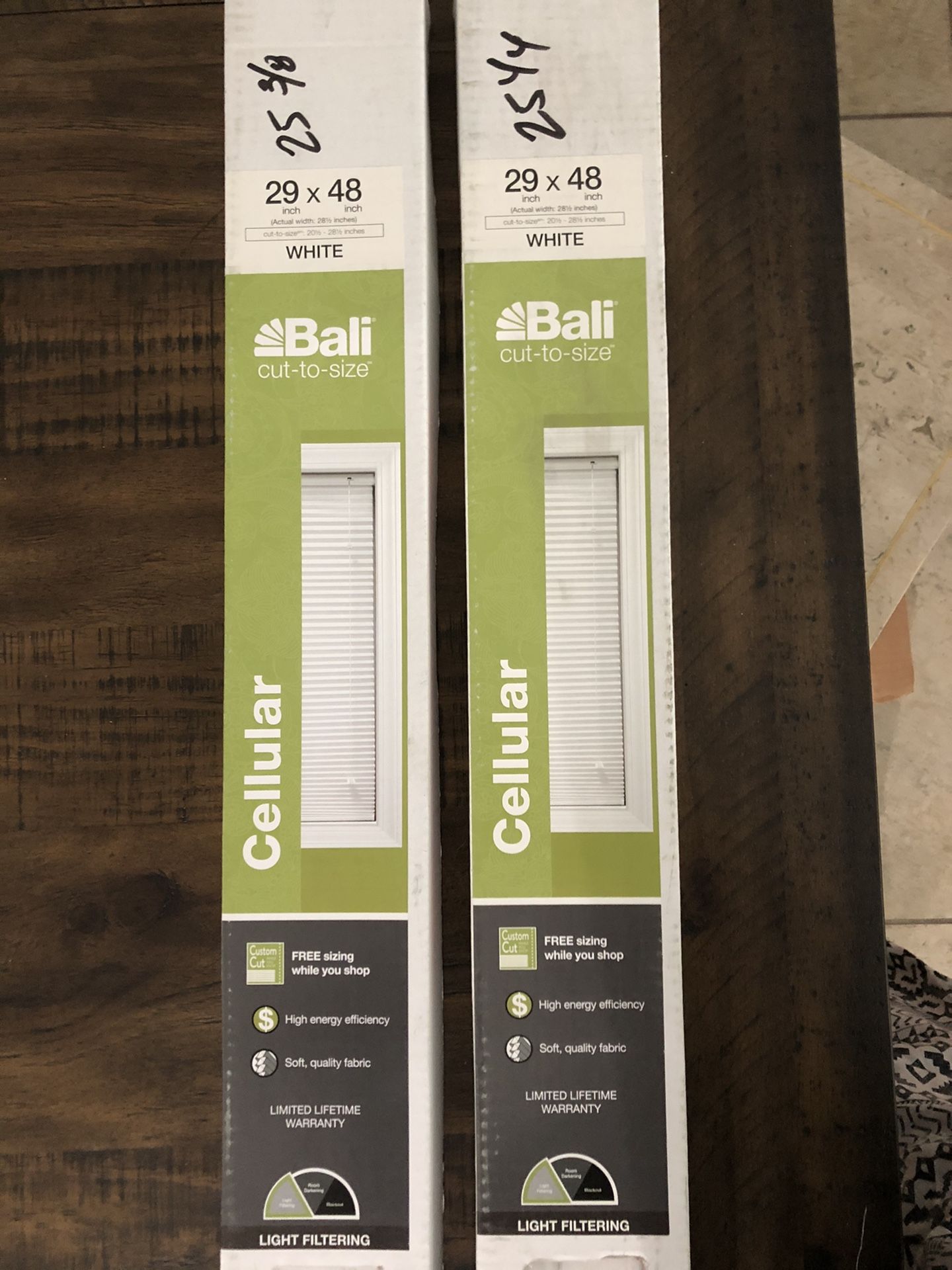 251/4 X 48 White Cellular Blinds