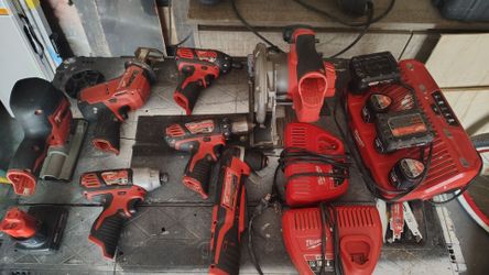 Milwaukee M12 tools and batteries.