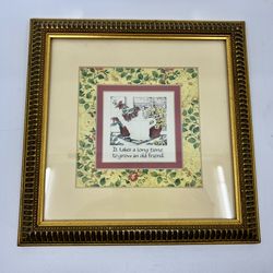 VNTG Embossed & Hand Painted Framed Art 'It takes a long time to grow a friend"