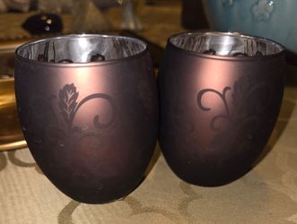 YANKEE FLICKERING BROWN METALLIC W/SILVER GLASS VOTIVE TEALIGHT CANDLE HOLDER SET OF 2.