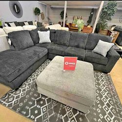 New🪵19 Down Payment You Finance 🪵Altari Slate 2 Piece Sectional With Chaise And Ottoman ▪️# Sofa # Loveseat # Couch # Living Room Set