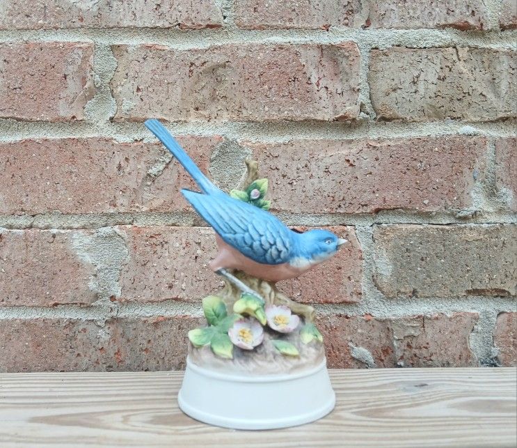 Vintage Andrea By Sadek Blue Bird Figurine/Music Box