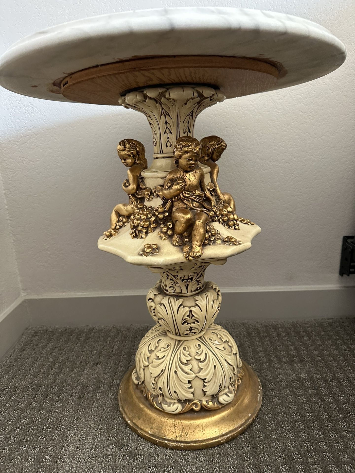 Antique Vintage Cherub Marble Table